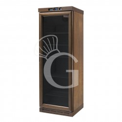Vinoteca de madera con refrigeración estática, capacidad de 340 litros, temperatura regulable de -18°C/-22°C y 6 estantes fijos