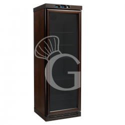 Vinoteca de madera con refrigeración estática, capacidad de 340 litros, temperatura regulable de -18°C/-22°C y 6 estantes fijos