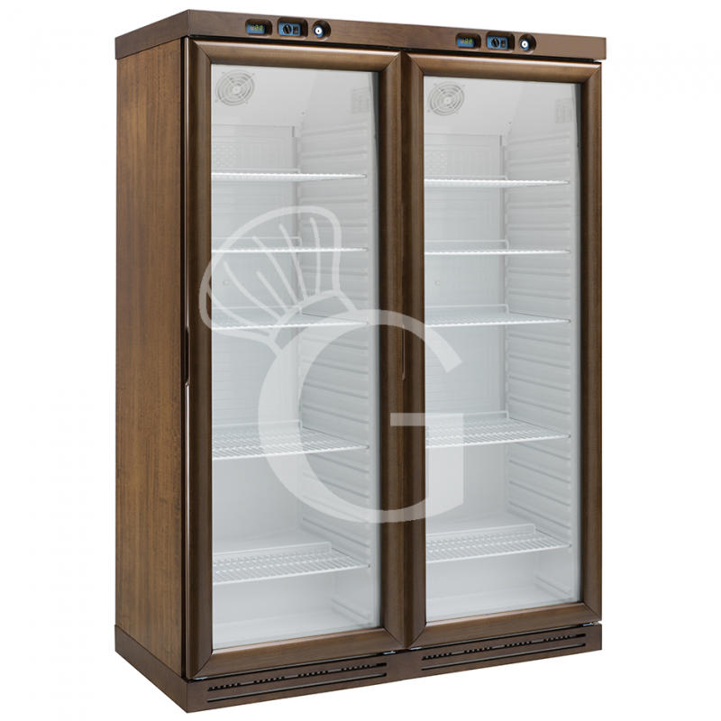Vinoteca de madera estática  340 LT + 340 LT,  temperatura regulable  de +2°C/+8°C y -18ºC/-22º