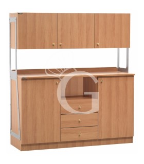 Mueble de servicio alto triple compuesto por 2 puertas, 3 cajones, compartimento interior y 3 módulos de pared -