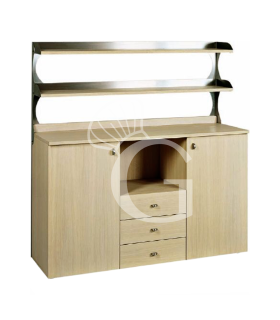 Mueble alto de servicio doble compuesto por 2 puertas, 3 cajones, compartimento interior y 2 estantes