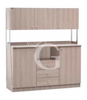 Mueble de servicio alto triple compuesto por 2 puertas, 3 cajones, compartimento interior y 3 módulos de pared -