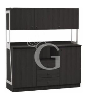 Mueble de servicio alto triple compuesto por 2 puertas, 3 cajones, compartimento interior y 3 armarios de pared -