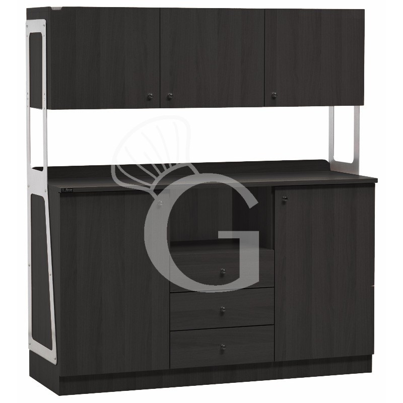 Mueble de servicio alto triple compuesto por 2 puertas, 3 cajones, compartimento interior y 3 armarios de pared -