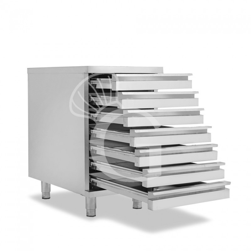 Cajonera de acero inoxidable para contenedores de masa de pizza