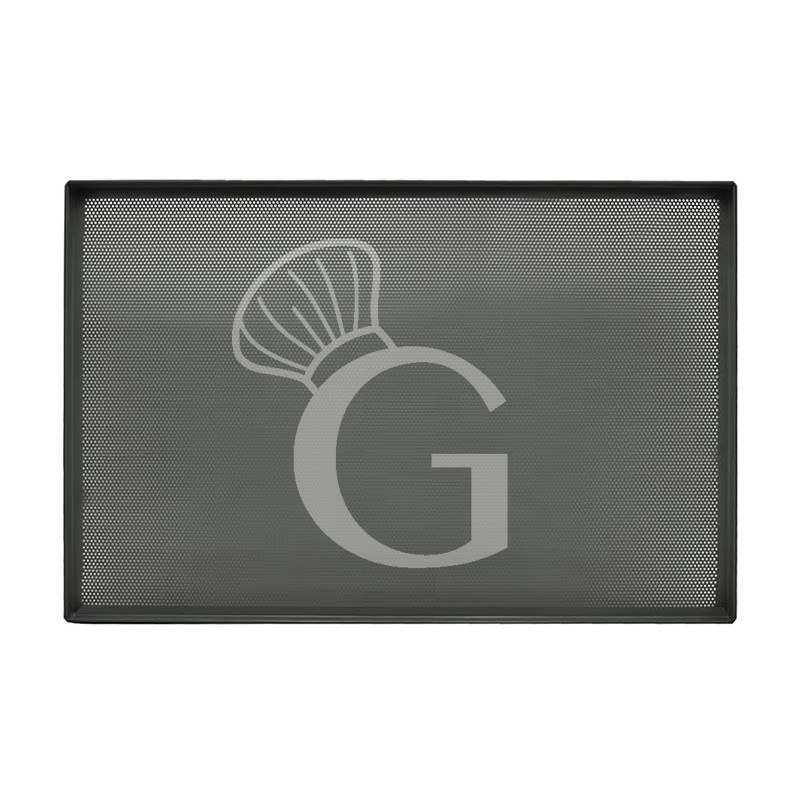 Bandeja microperforada teflonada de aluminio con dimensiones L 600 mm x P 400 mm x H 20 mm - tamaño de los orificios aprox. 1 mm Bandeja microperforada teflonada de aluminio con dimensiones L 600 mm x P 400 mm x H 20 mm - tamaño de los orificios aprox. 1 mm