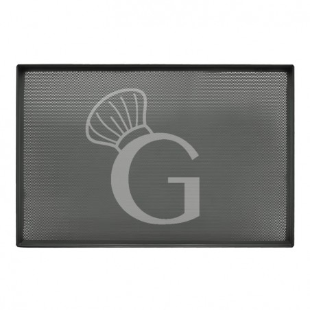 Bandeja microperforada teflonada de aluminio con dimensiones L 600 mm x P 400 mm x H 20 mm - tamaño de los orificios aprox. 1 mm Bandeja microperforada teflonada de aluminio con dimensiones L 600 mm x P 400 mm x H 20 mm - tamaño de los orificios aprox. 1 mm