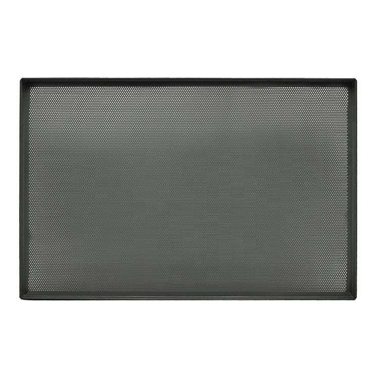 Bandeja microperforada teflonada de aluminio con dimensiones L 600 mm x P 400 mm x H 20 mm - tamaño de los orificios aprox. 1 mm