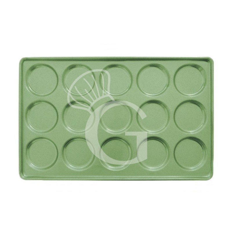 Bandeja para hamburguesas en chapa aluminizada con revestimiento de teflón verde de L 600 mm x P 400 mm x H 14 mm Bandeja para hamburguesas en chapa aluminizada con revestimiento de teflón verde de L 600 mm x P 400 mm x H 14 mm