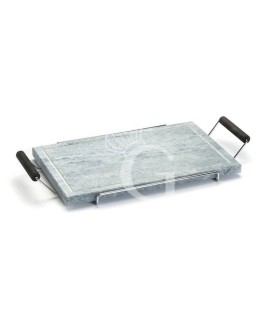 Piedra esteatita rectangular soporte cromado asas de haya,  L 250 x P 400 mm