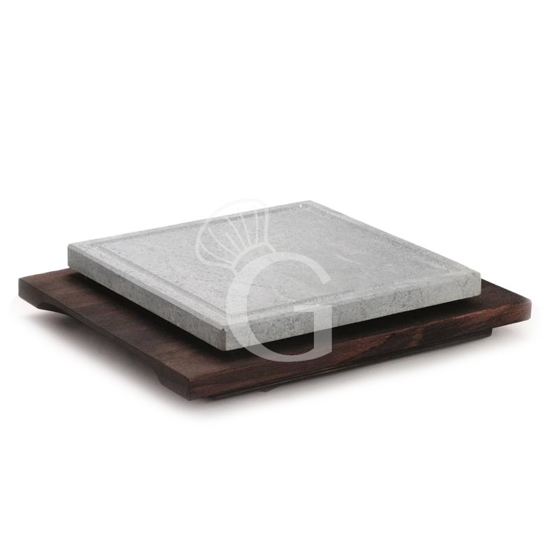 Piedra esteatita rectangular base de haya,  L 250 x P 400 mm.