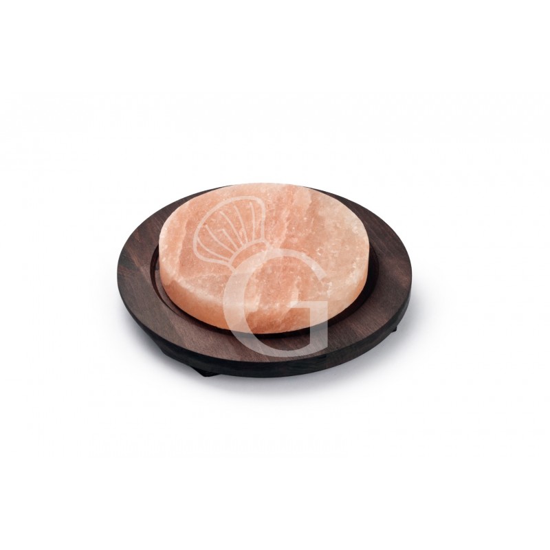 Placa redonda de sal rosa con base de madera de madera, Ø200 mm