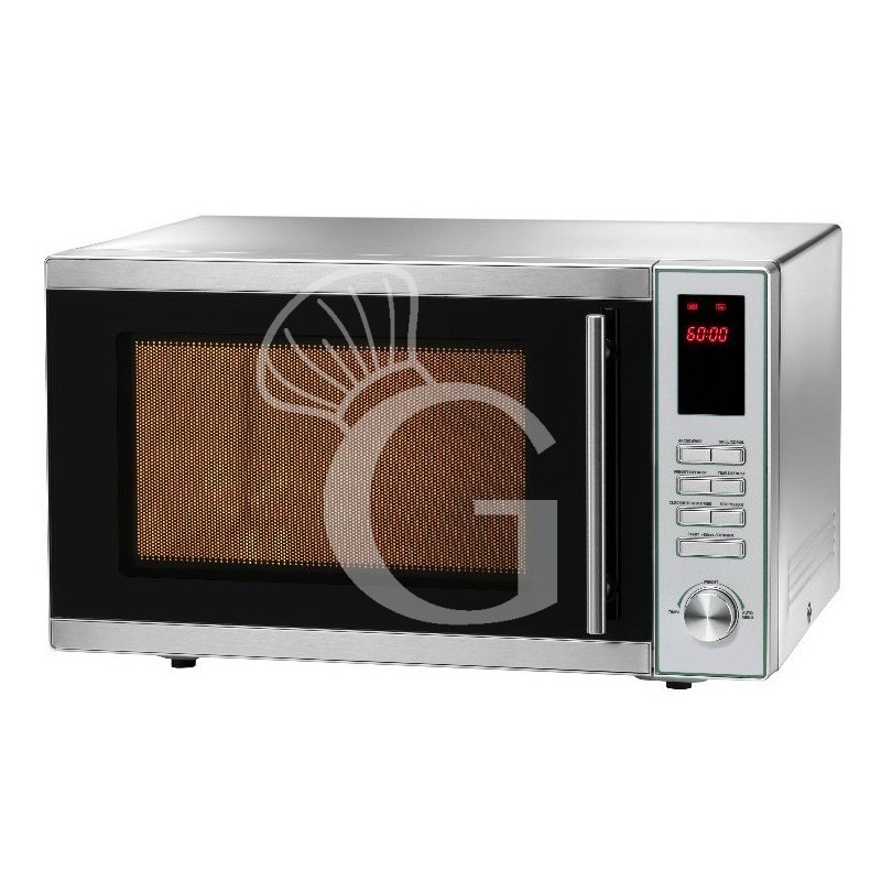 Horno microondas ideal para pequeños usuarios, con 1,45 KW de potencia y 25 litros de capacidad interior.