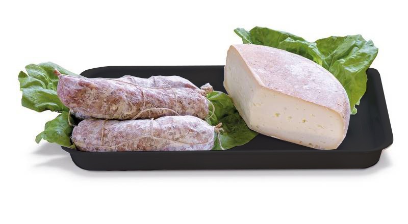 Bandeja anti-absorbente de metacrilato para alimentos de dimensiones L 220 mm x P 360 mm x H 50 mm. Color negro