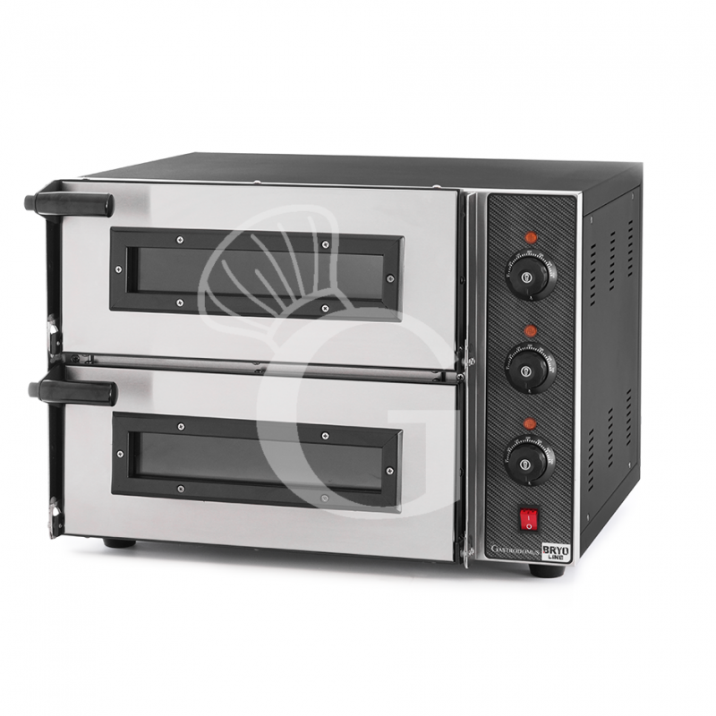 Horno eléctrico 2 pizzas 400 mm 2 cámaras control mecánico potencia 2,4 KW puerta cristal
