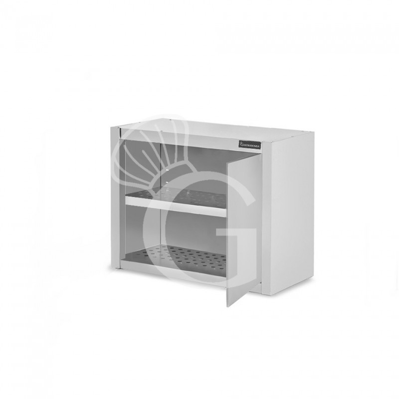 Armario de pared de acero inoxidable con escurridor, 1 puerta batiente, 1 estante perforado, L 600 mm x P 400 mm x A 650 mm