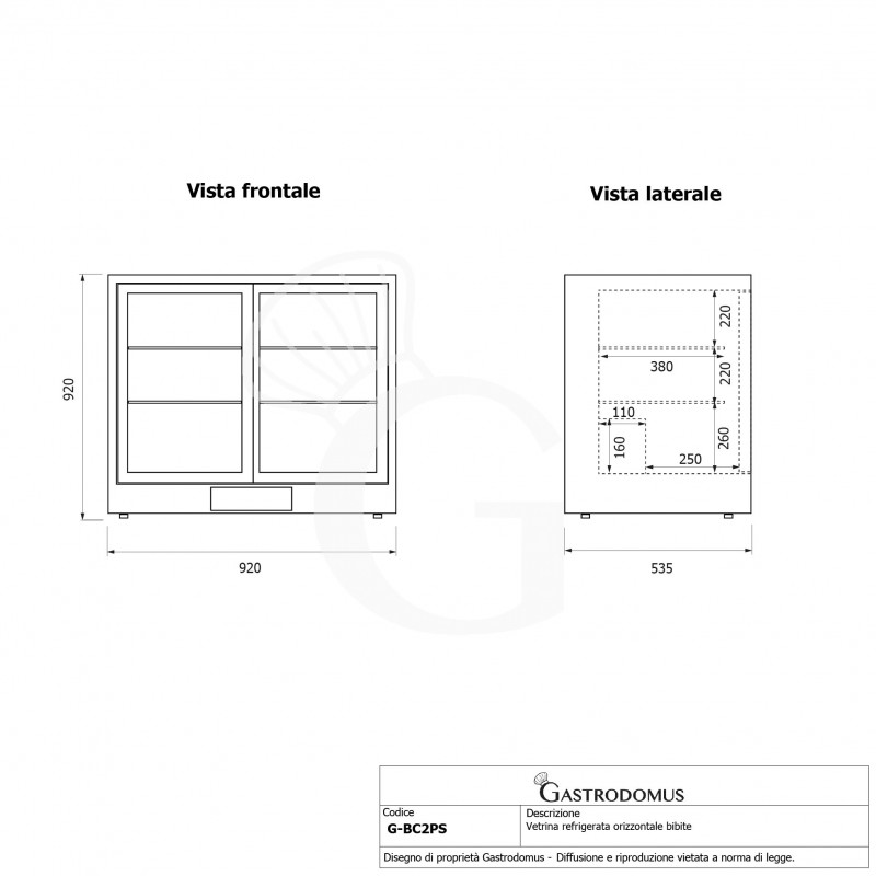 Vitrina refrigerada horizontal ventilada para bebidas con 2 puertas correderas 223 LT +2°C/+8°C, A 920 mm