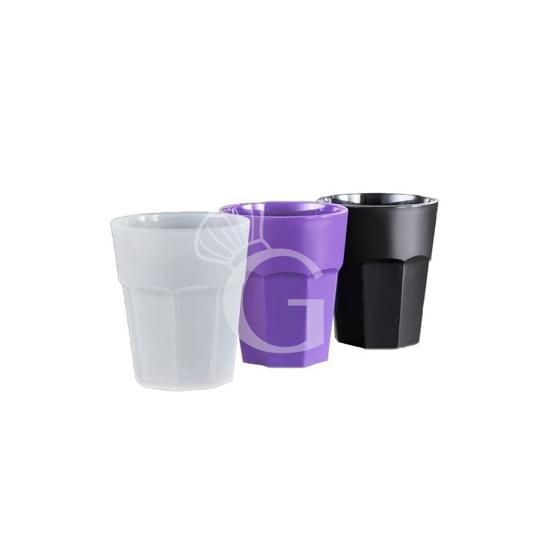 Vaso de polipropileno de 60/90 mm de diámetro y H 106 mm. Blanco, rojo , negro