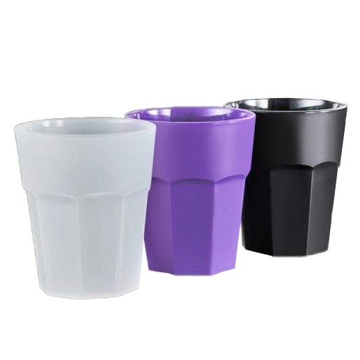 Vaso de polipropileno de 60/90 mm de diámetro y H 106 mm. Blanco, rojo , negro