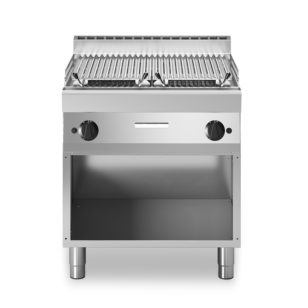 Parrilla a gas sobre mueble con 2 zonas de cocción en acero y profundidad 700 mm