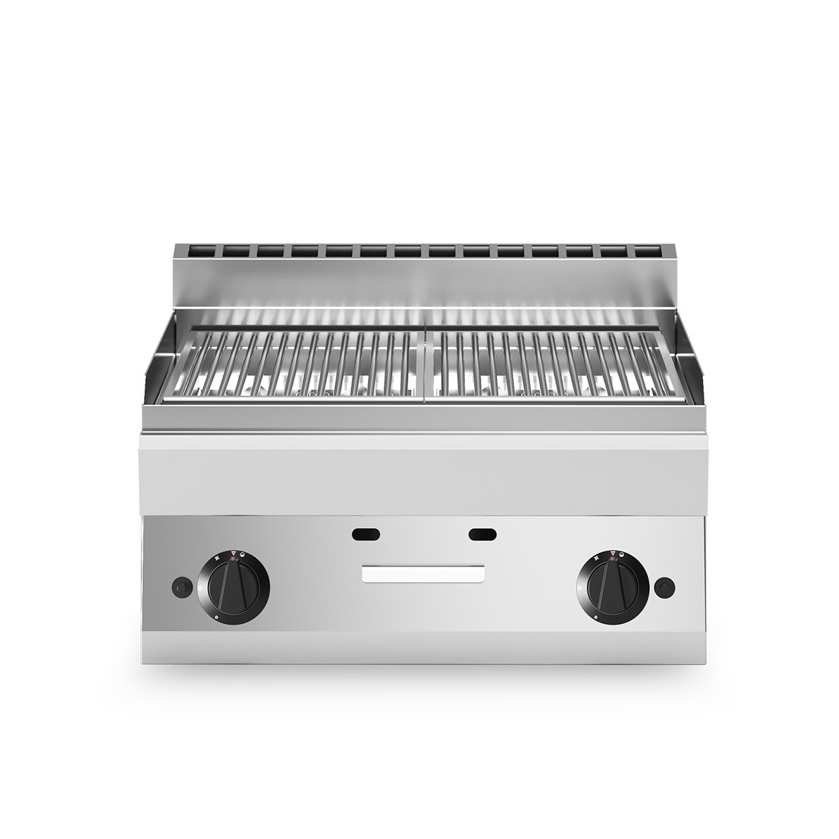 Parrilla de gas de sobremesa con 2 zonas de cocción en acero y profundidad de 700 mm