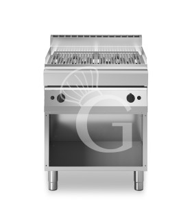 Parrilla de gas sobre mueble abierto con 2 zonas de cocción en acero y profundidad de 700 mm