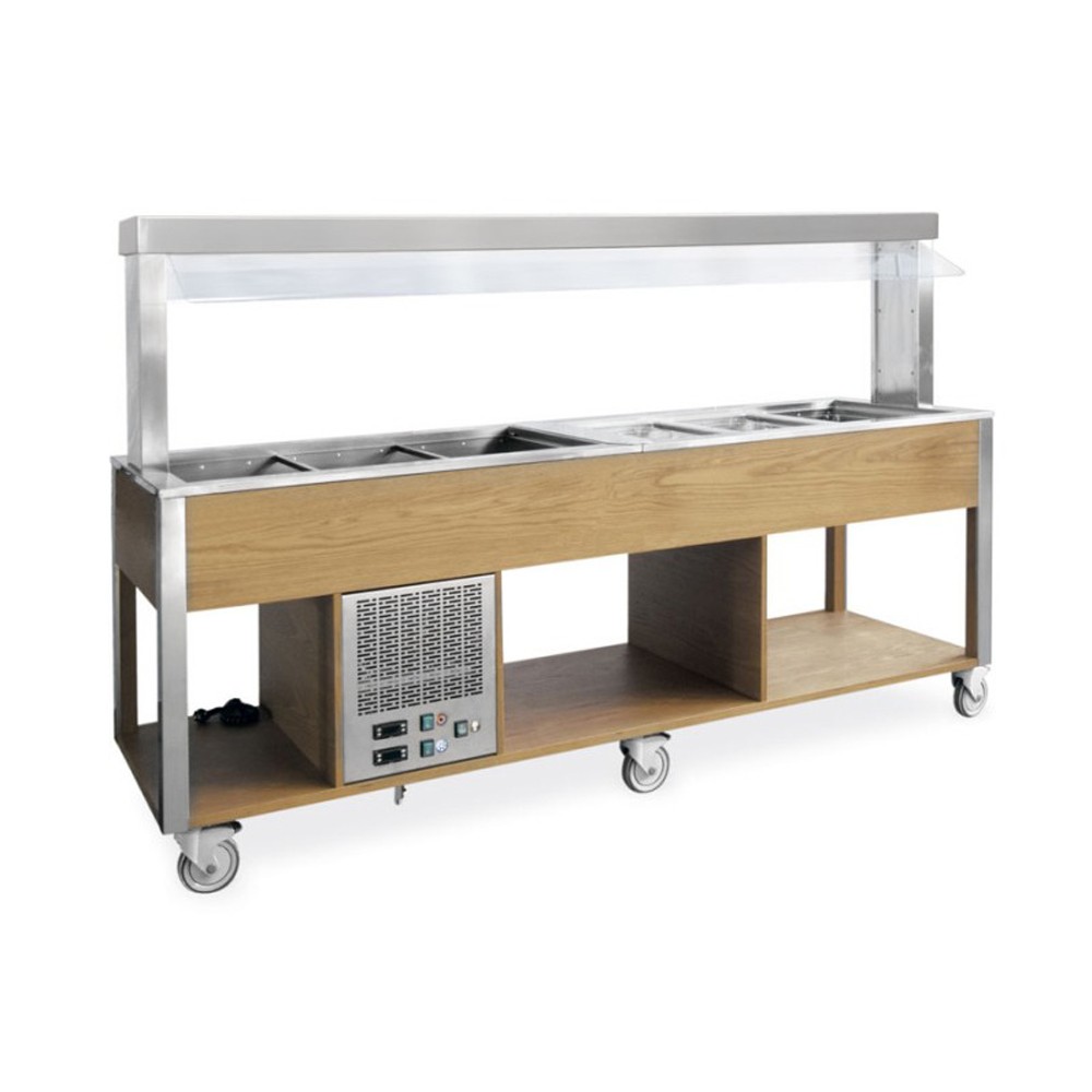 Carrito para buffet mixto frío/caliente temp. +4°C/10°C (frío) +60°C/+90°C (caliente) – color Rovere