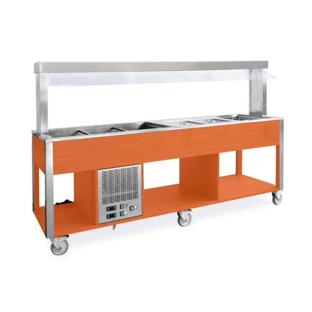 Carrito para buffet mixto frío/caliente temp. +4°C/10°C (frío) +60°C/+90°C (caliente) – color Ral