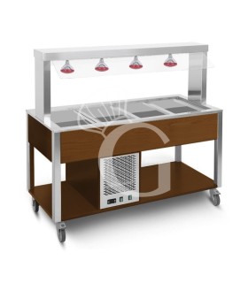 Carro buffet caliente con barrera protectora fija de plexiglás +65°C/+90°C
