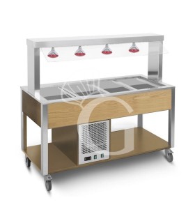 Carrito para buffet caliente con protector fijo temperatura +30°C/+90°C - color Rovere