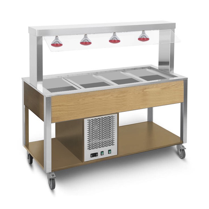 Carrito para buffet caliente con protector fijo temperatura +30°C/+90°C - color Rovere