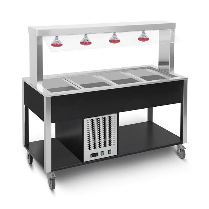 Carrito para buffet caliente con protector fijo temperatura +30°C/+90°C - color Negro