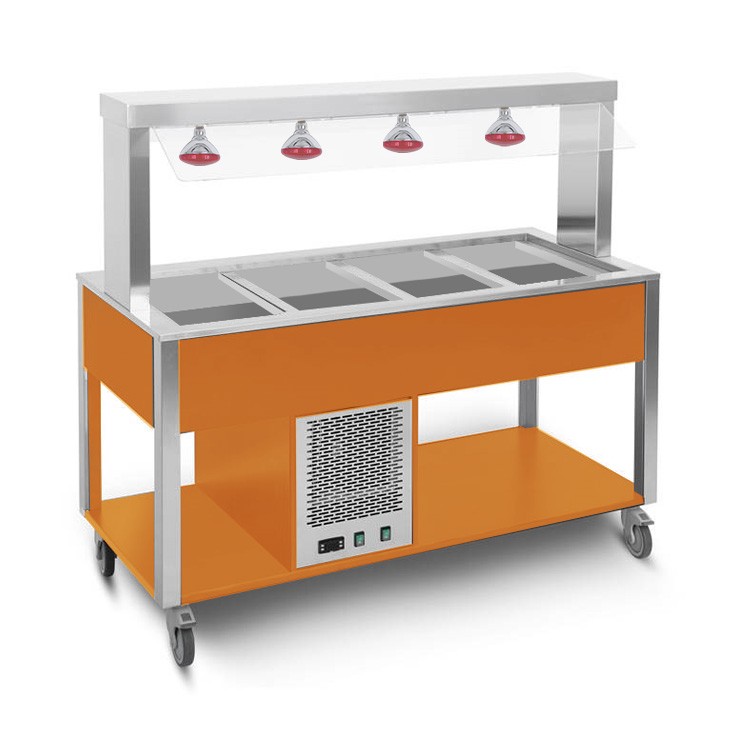 Carrito para buffet caliente con protector fijo temperatura +30°C/+90°C - color RAL