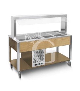 Carrito para buffet frío con protector fijo, iluminación LED, temperatura +4°C/+10°C - color Rovere