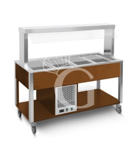 Carrito para buffet frío con protector fijo, iluminación LED, temperatura +4°C/+10°C - color Wengè