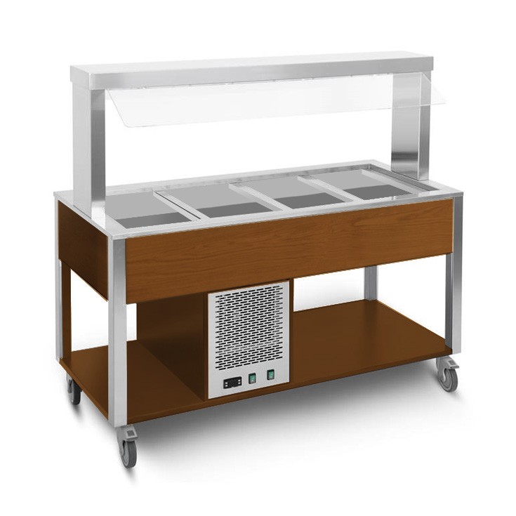 Carrito para buffet frío con protector fijo, iluminación LED, temperatura +4°C/+10°C - color Wengè