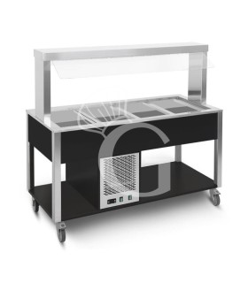 Carrito para buffet frío con protector fijo, iluminación LED, temperatura +4°C/+10°C - color Negro