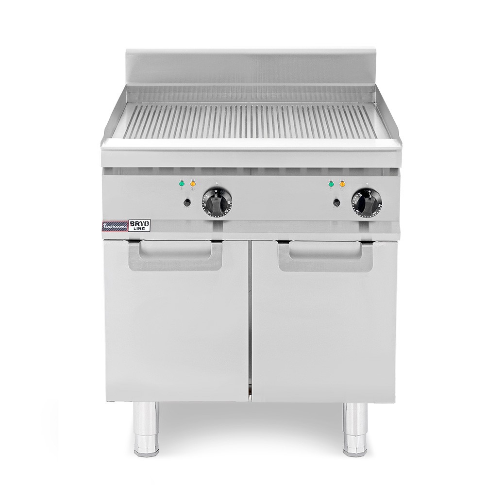 Fry top eléctrico sobre armario cerrado plancha estriada simple P700 mm