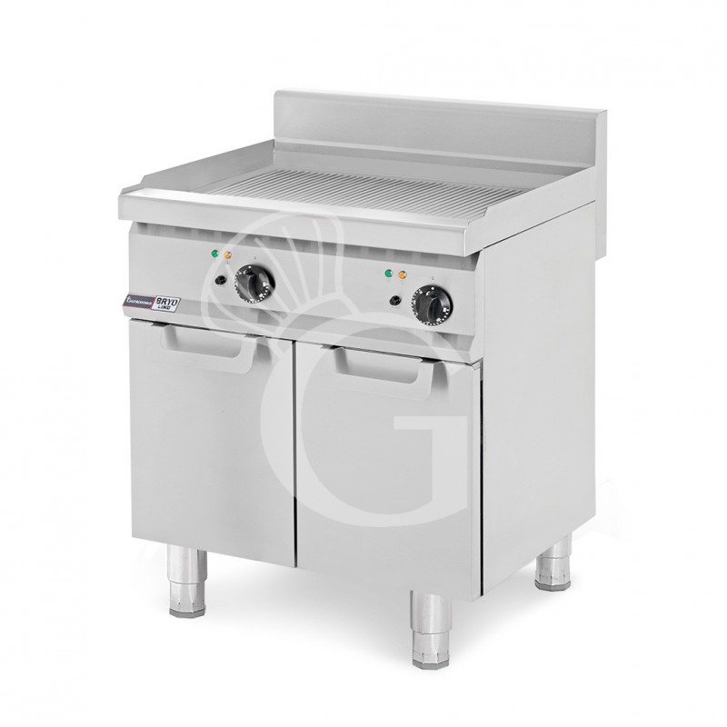 Fry top eléctrico sobre armario cerrado plancha estriada simple P 700 mm