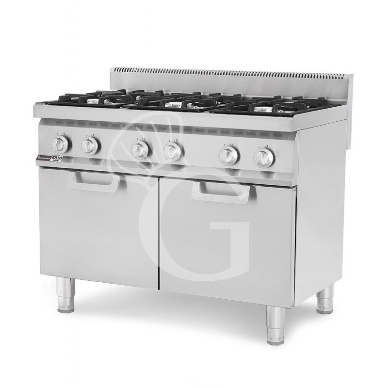Cocina de gas con 6 fuegos con mueble cerrado, profundidad 700 mm