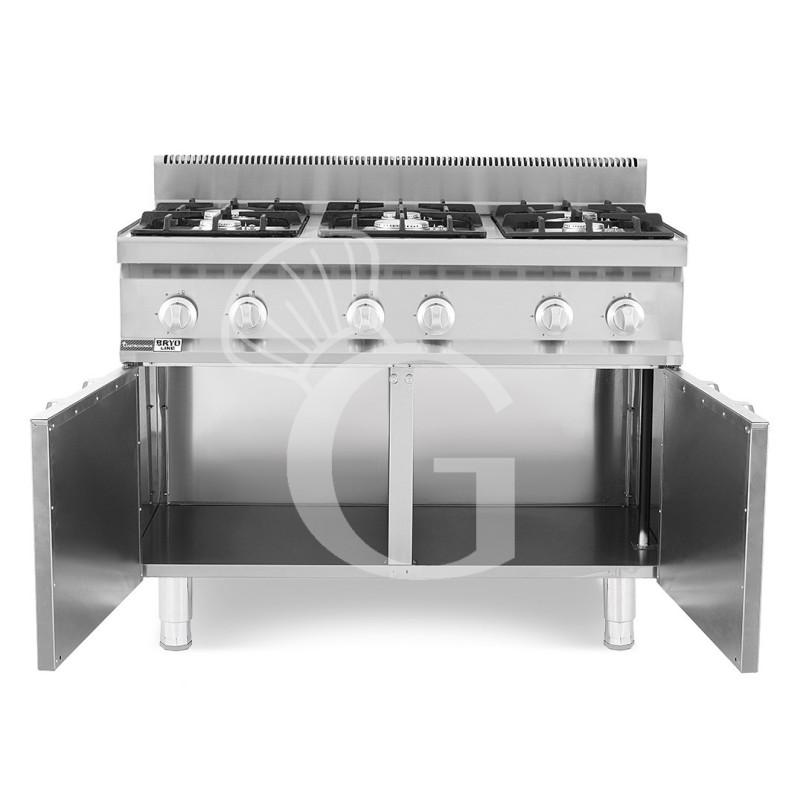 Cocina de gas con 6 fuegos con mueble cerrado, profundidad 700 mm