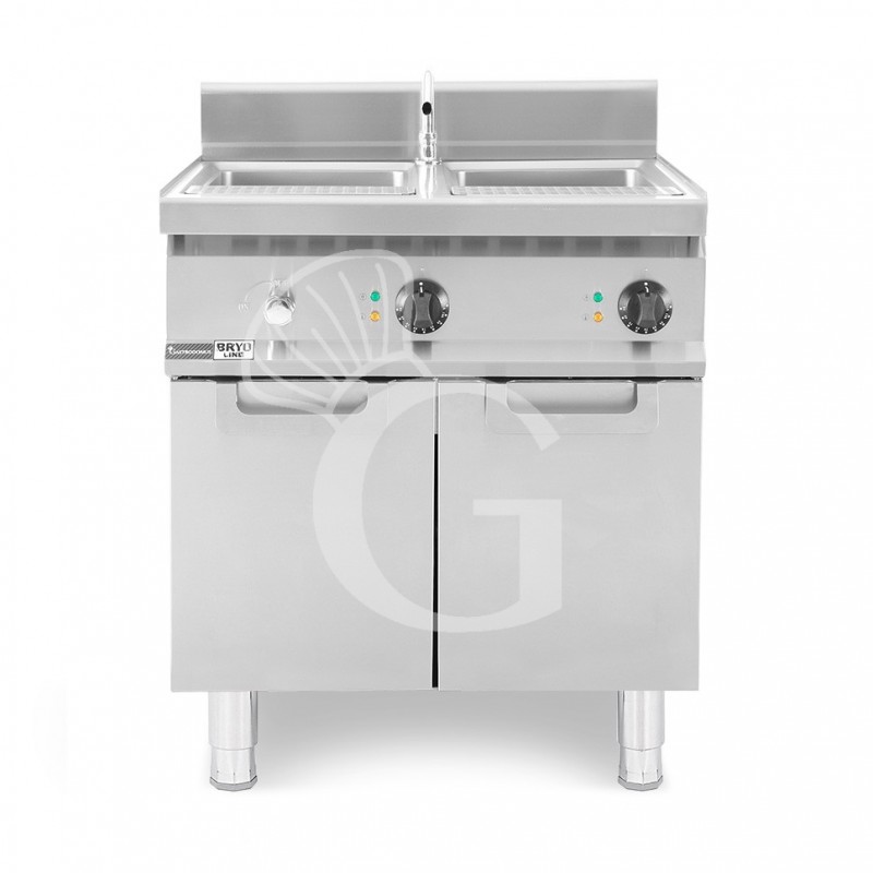 Cocedor de pasta eléctrico profesional sobre armario cerrado 2 cubas, 40 Lt + 40 Lt, 24 Kw Prof.700