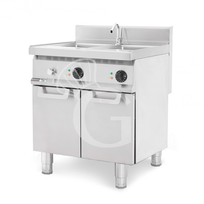 Cocedor de pasta eléctrico profesional sobre armario cerrado 2 cubas, 40 Lt + 40 Lt, 24 Kw Prof.700