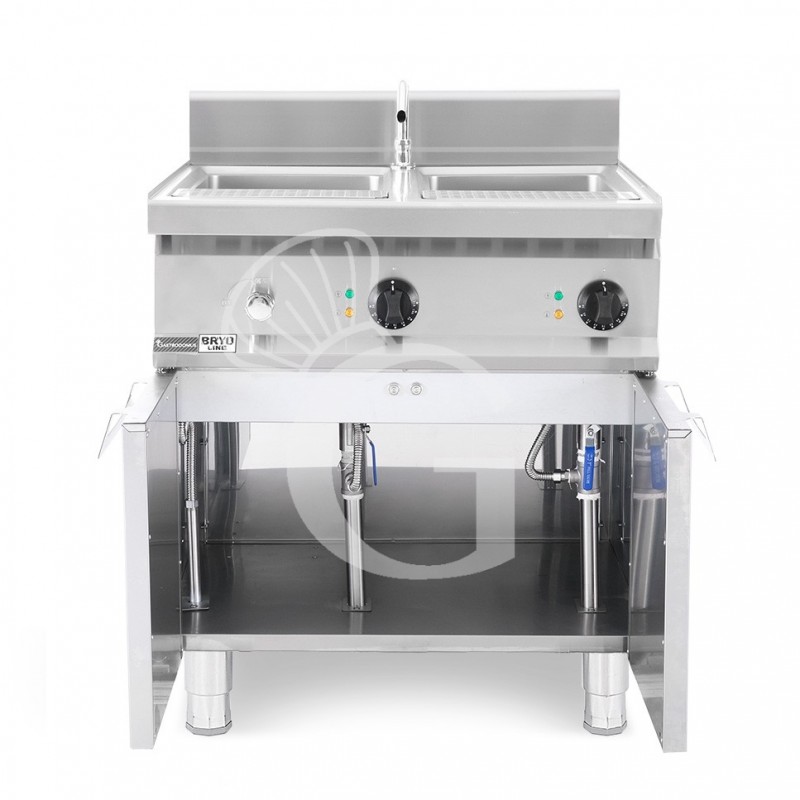 Cocedor de pasta eléctrico profesional sobre armario cerrado 2 cubas, 40 Lt + 40 Lt, 24 Kw Prof.700