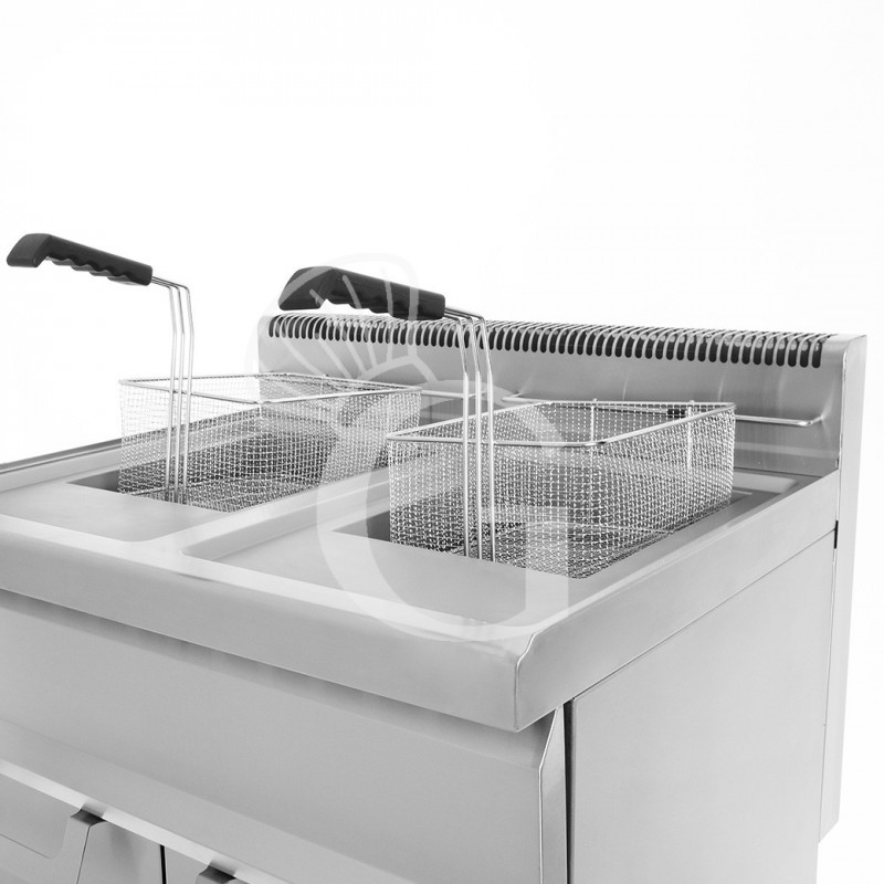 Freidora profesional de gas sobre mueble cerrado 2 cubas 20 LT + 20 LT 31 Kw