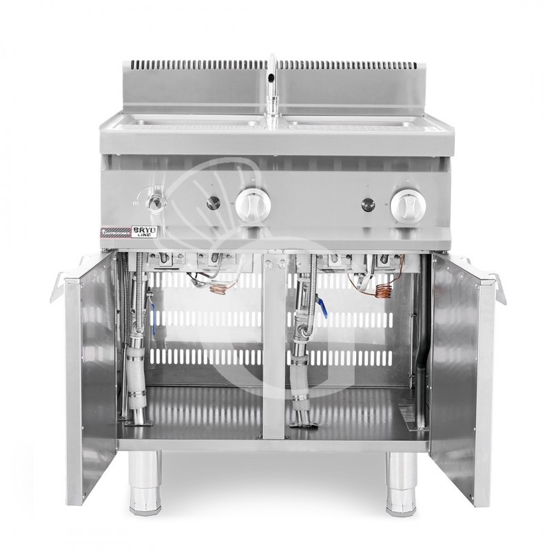 Cocedor de pasta a gas profesional sobre armario cerrado 2 cubas