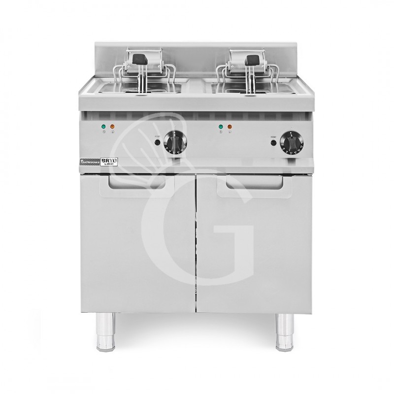 Freidora eléctrica industrial sobre mueble cerrado 2 cubas 20 LT+ 20 LT 20 Kw
