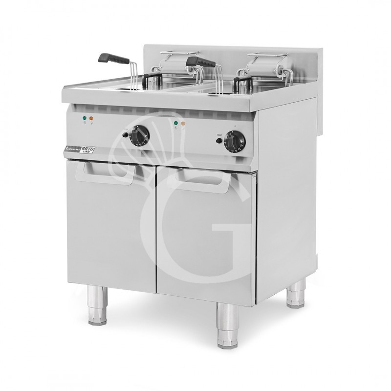 Freidora eléctrica industrial sobre mueble cerrado 2 cubas 20 LT+ 20 LT 20 Kw