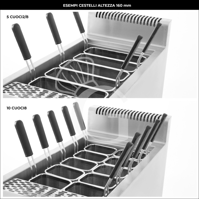 Cocedor de pasta profesional de gas sobre mueble cerrado 2 cubas , 40 LT+ 40 LT, Prof. 900