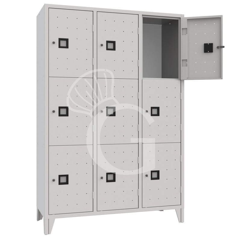 Armario taquilla monobloque con 9 casilleros, color estándar RAL 7035
